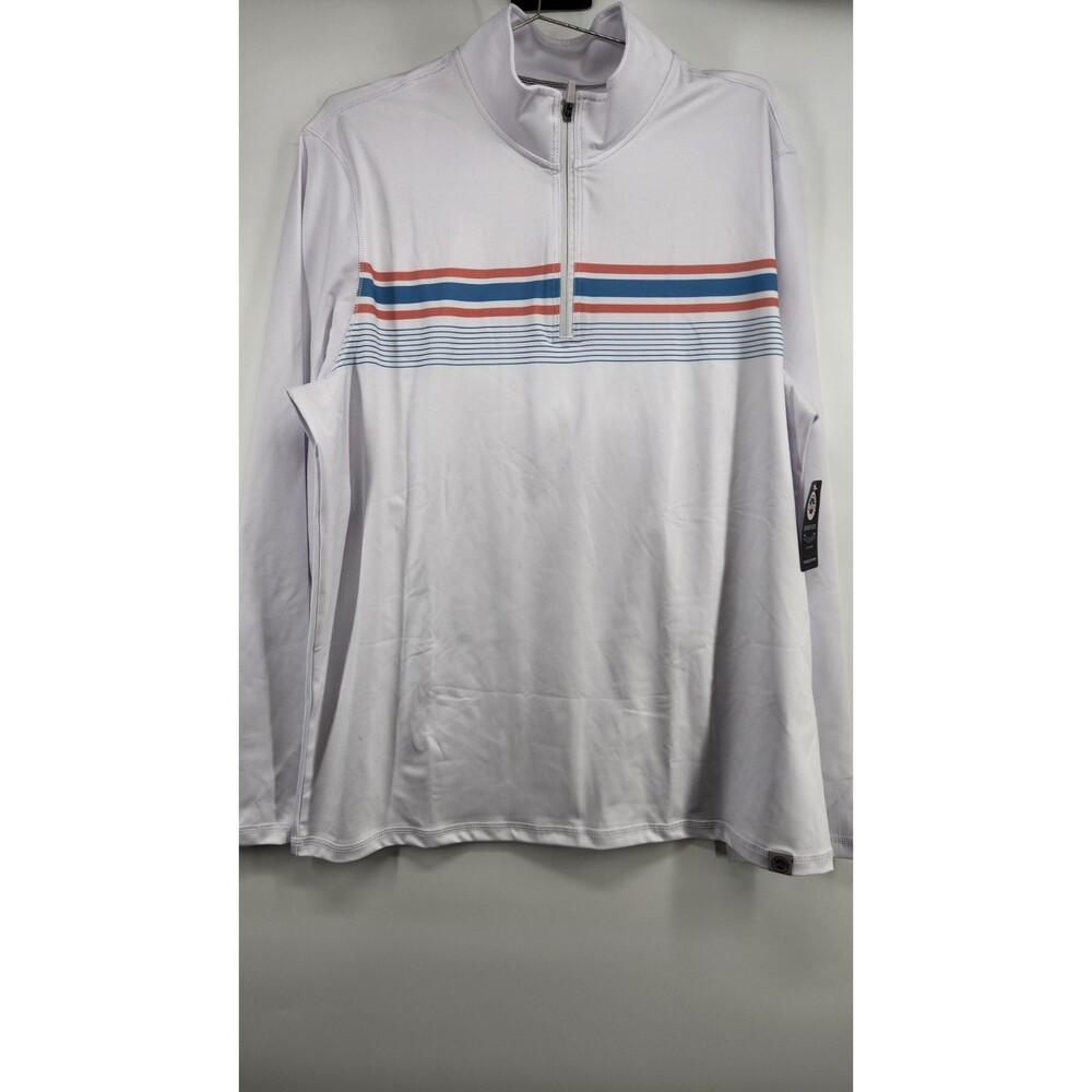 Flag & Anthem Men's Large White Chest Striped Quarter Zip Jacket Pullover NWT